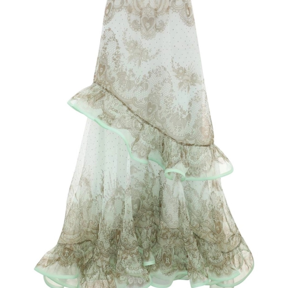 Zimmermann Silver Green Maxi Skirt Ruffled Tiered Prom - Picture 6 of 7